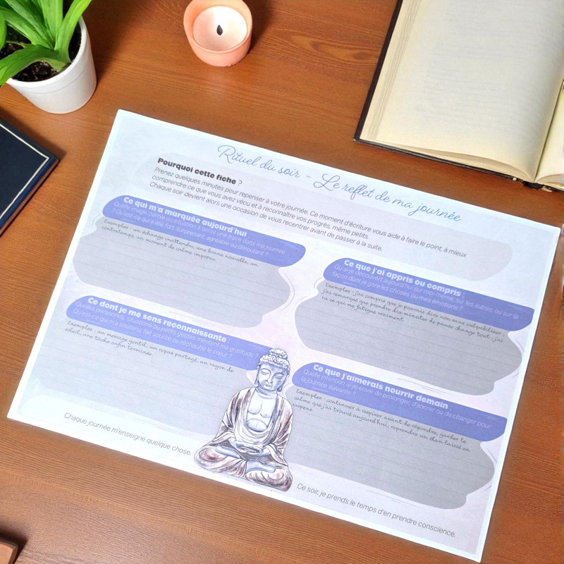 Fiche rituel du soir pour écrire le bilan de sa journée