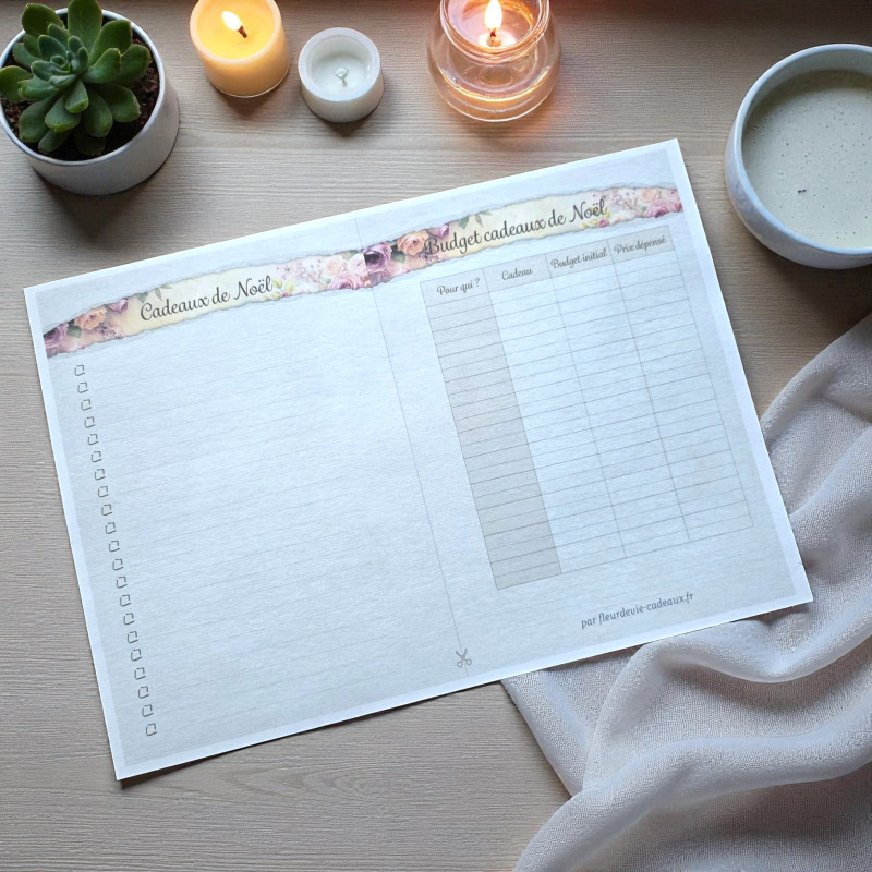 Fiche budget cadeaux de Noël à imprimer pour organiser les fêtes