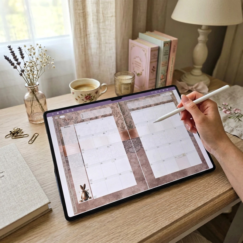 3 doubles pages par mois : objectifs + trackers + planning